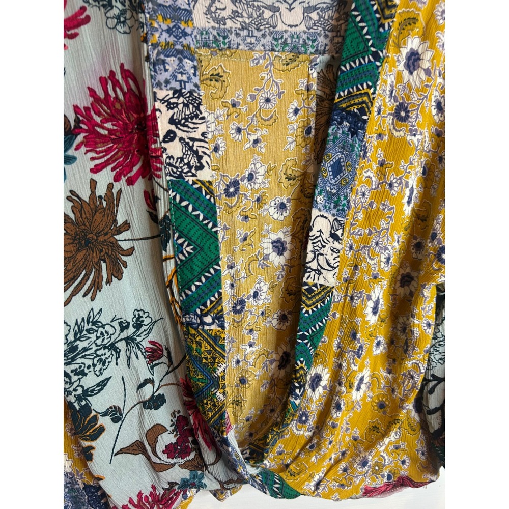 Umgee Mixed Floral Patchwork Blouse in Mustard, Teal & Red - Picture 2 of 7